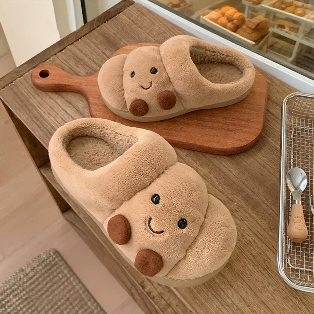 Happy Croissant Plush Slippers