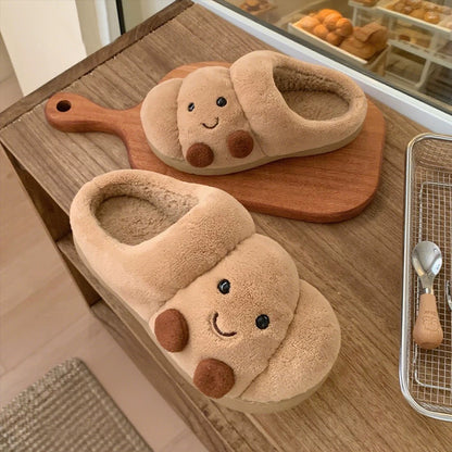 Happy Croissant Plush Slippers