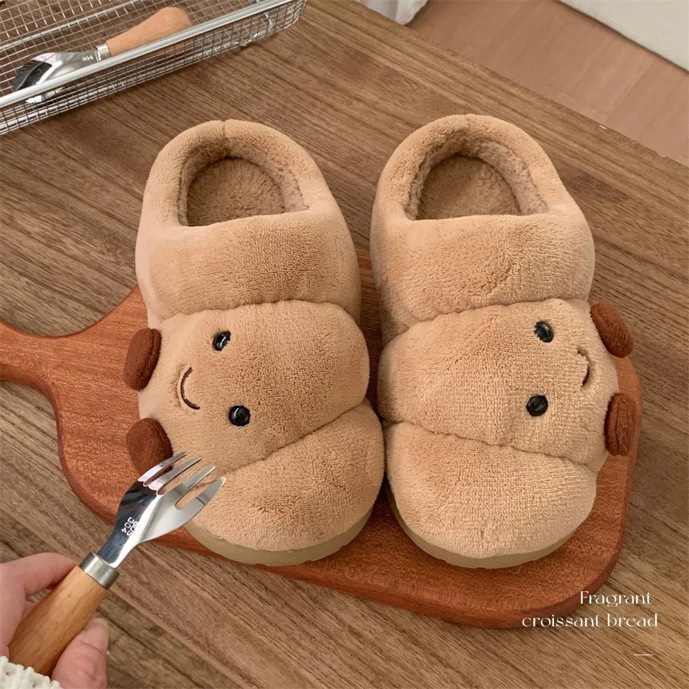 Happy Croissant Plush Slippers