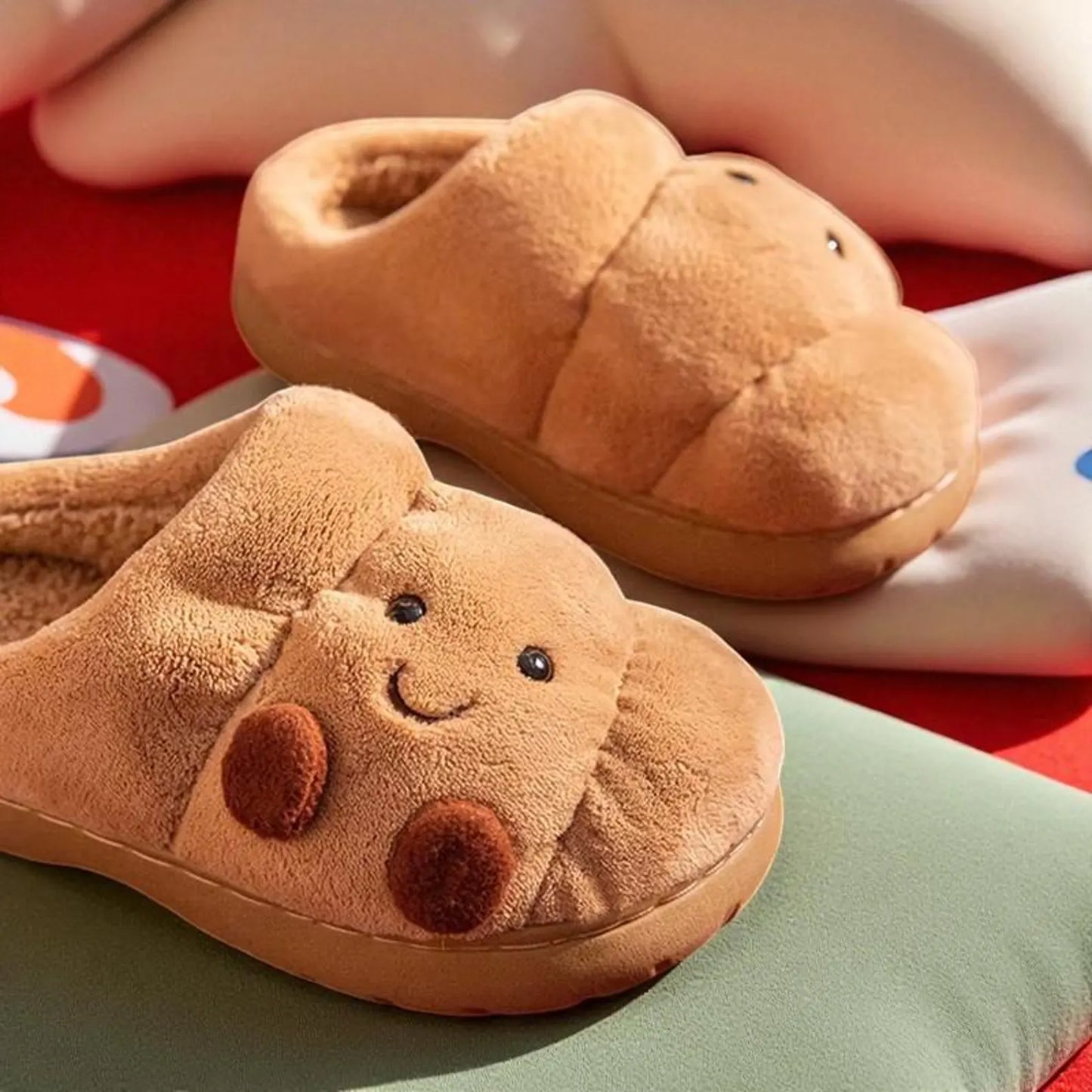 Happy Croissant Plush Slippers