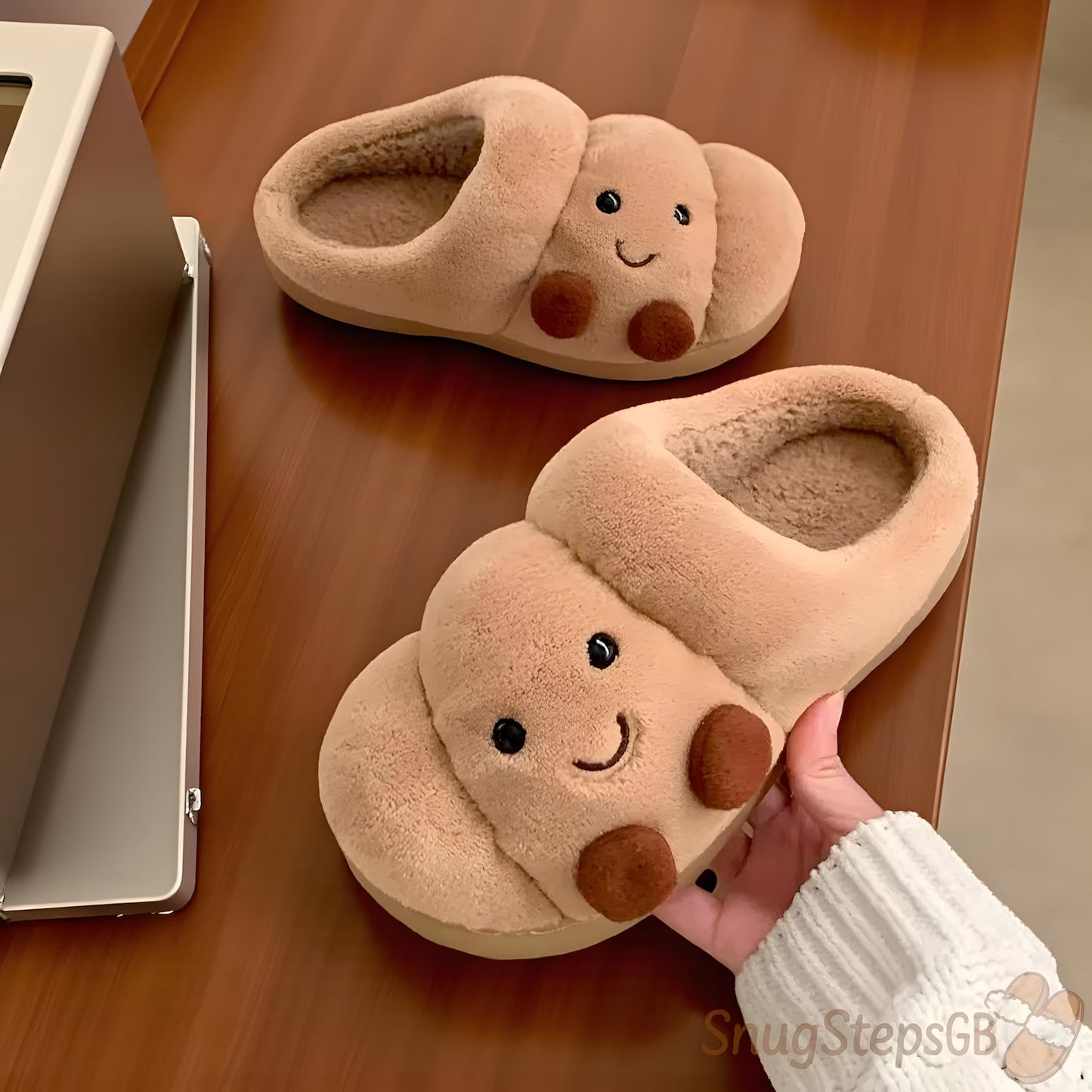 Happy Croissant Plush Slippers