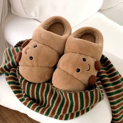 Happy Croissant Plush Slippers